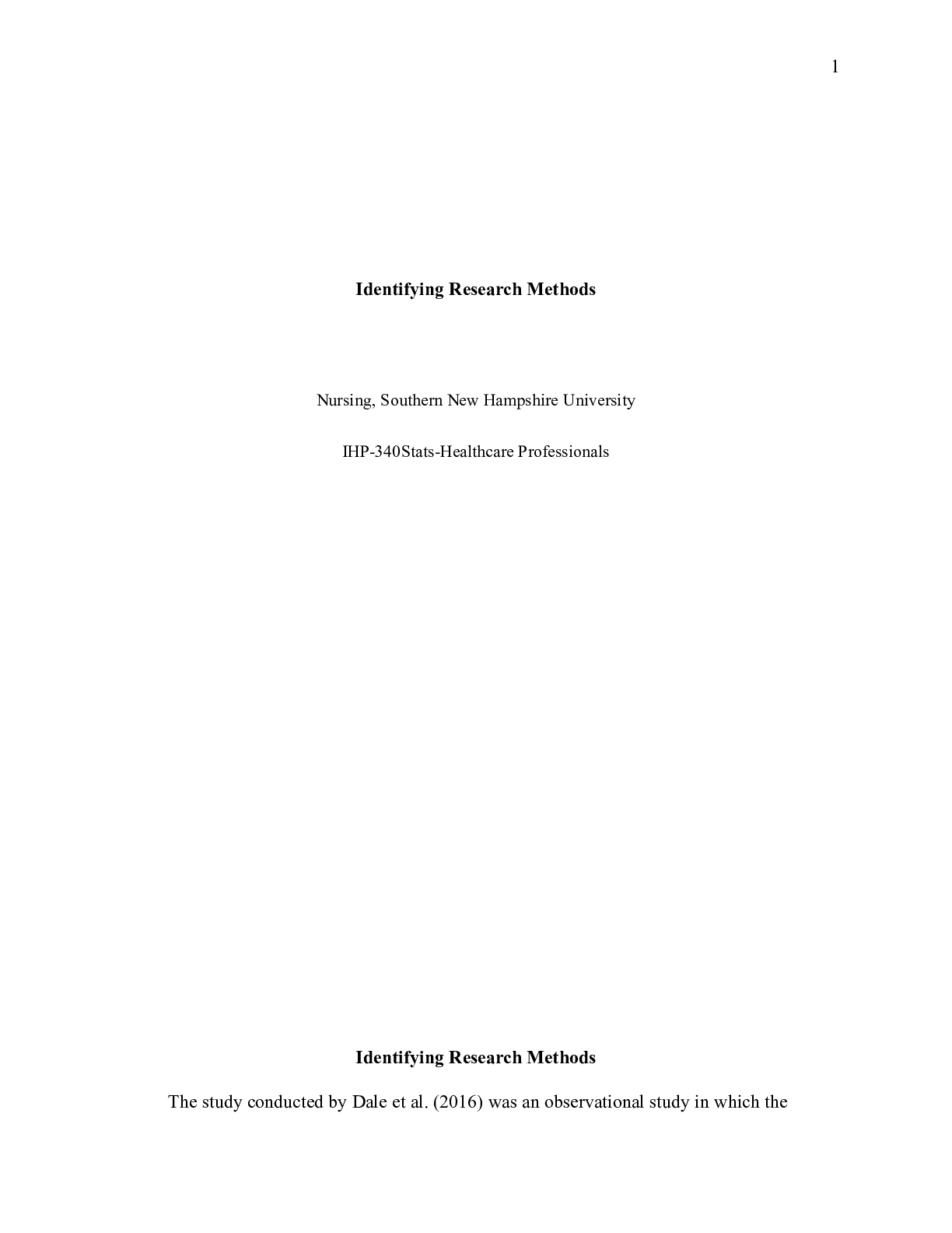 Preview image for IHP340 M2 ShortPaper|    Identifying Research Methods  Nursing, Southern New Hampshire